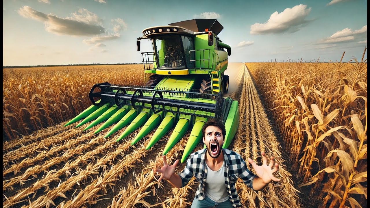 🔥 Terrifying Harvest: Farmer Screams as Giant Corn Harvester Approaches
