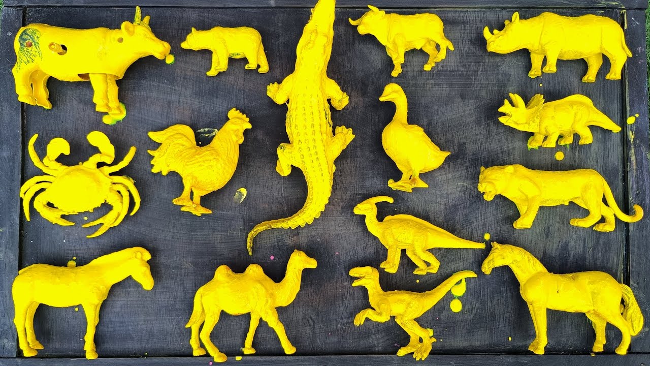 Cleaning toy animals Crocodile, Cheetah, Crab, Dinosaur, Rhino, Hen, Duck, Cow, Horsh, Zebra,Buffalo