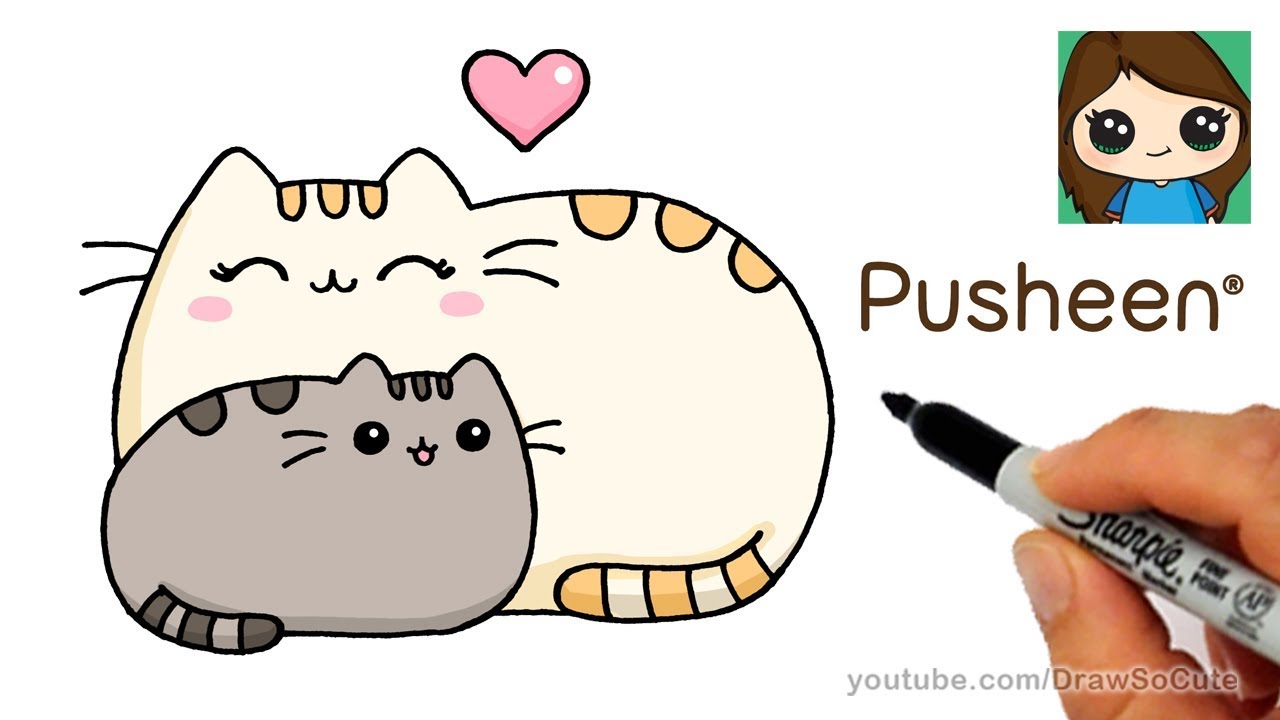 How to Draw Pusheen with Mom Easy | Mother's Day