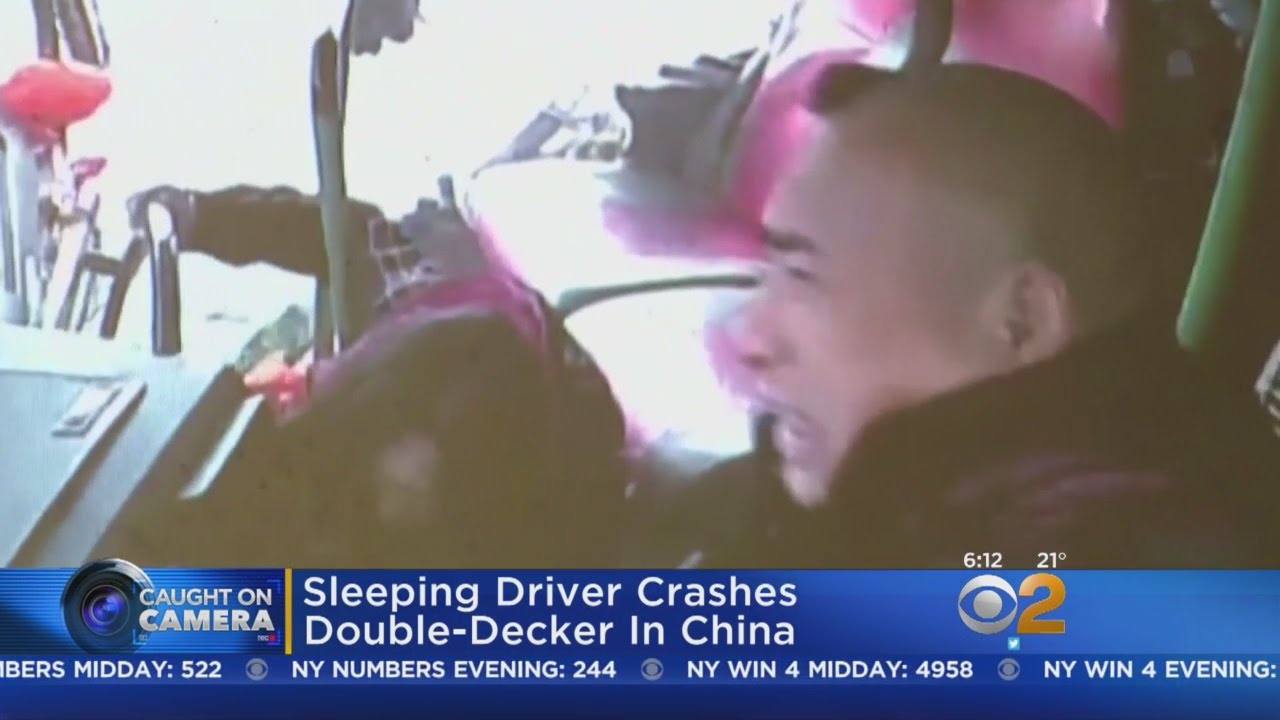 Sleeping Driver Causes Double-Decker Bus Crash In China