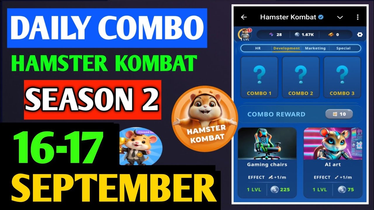 Hamster Kombat Gamedev Daily Combo | Hamster Kombat Daily Combo | 16-17 September Hamster Combo