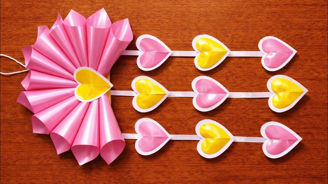 Quick & Easy Paper Wall Hanging Ideas /Heart Flower Wall decor / Cardboard Reuse /Room Decor DIY