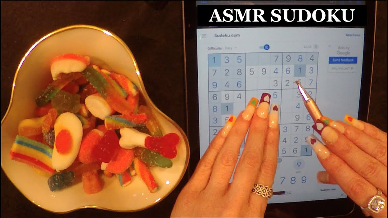ASMR SUDOKU & Gummy Candy Eating on iPad | Whispered