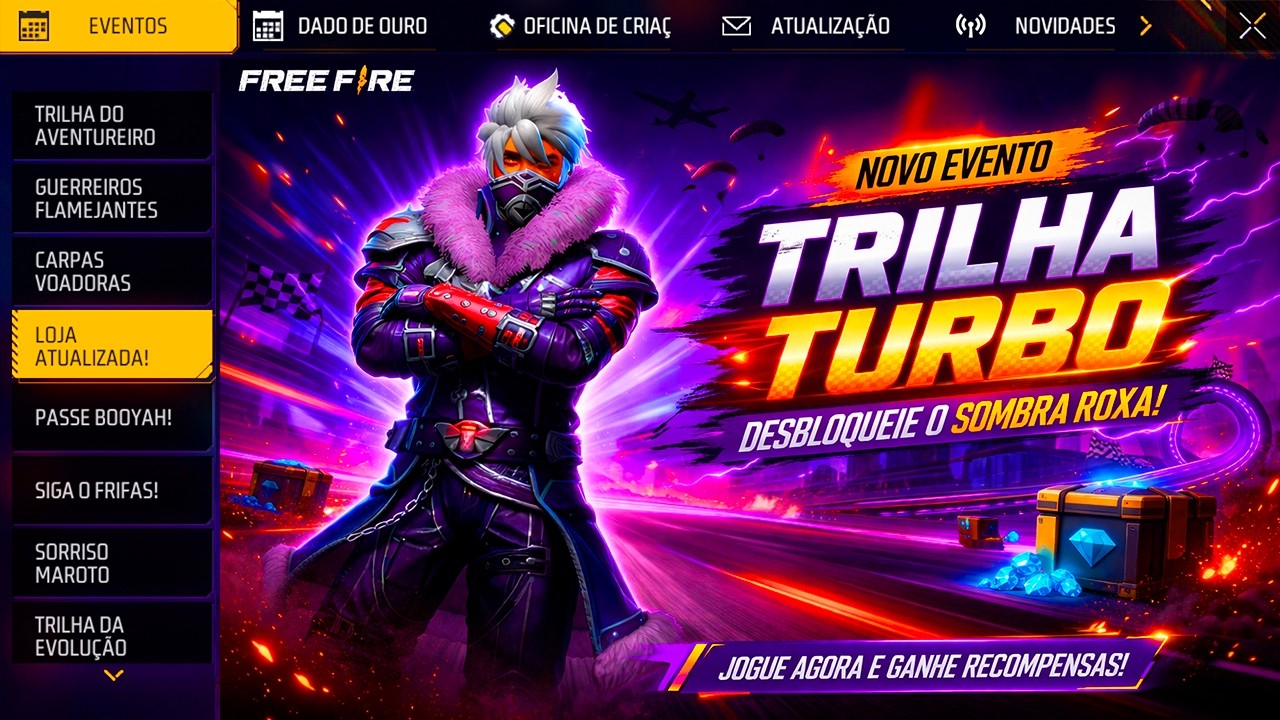 SOMBRA ROXA E BARBINHA, TROQUE TICKTS POR SKIN, EVENTO SUPER PATO, EVENTOS FF, NOVIDADES FREE FIRE