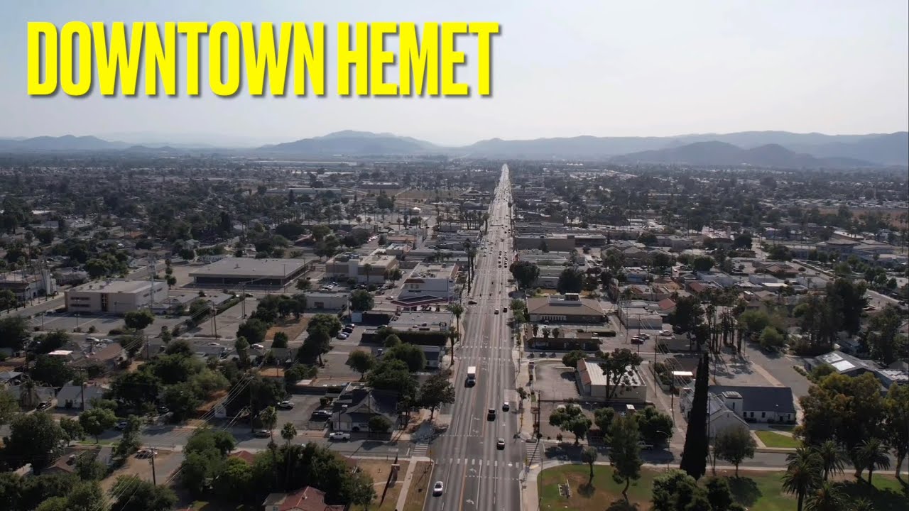 Flying over Downtown Hemet, California