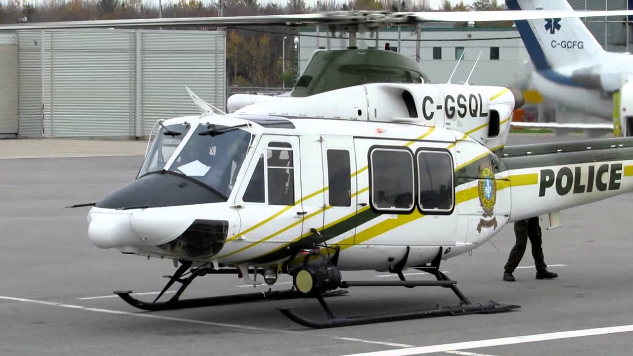 Bell-412EP Sureté du Québec, starting+takeoff, YQB le 19 oct 13