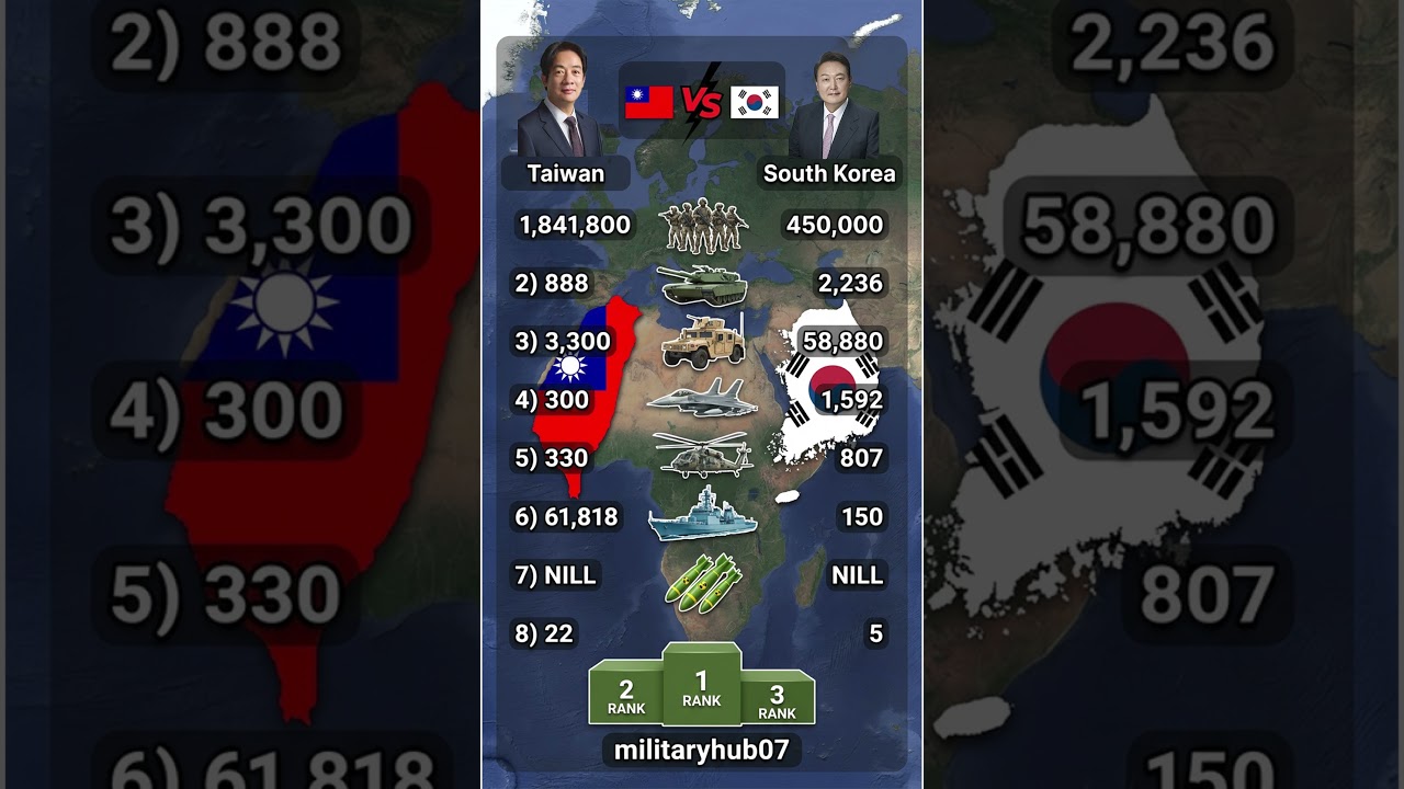 Taiwan vs South Korea Military Power Comparison 2026 | Army, Navy & Air Force