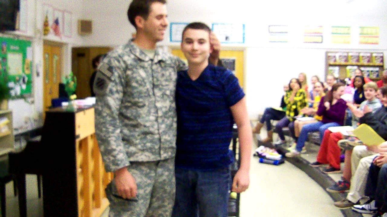 Soldier Nick home from Afghanistan surprises brother Dimitri in school