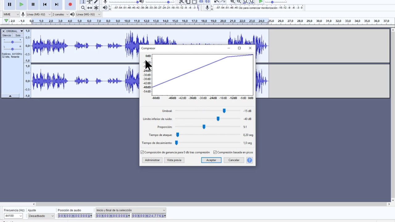 Nivelando audio con Audacity