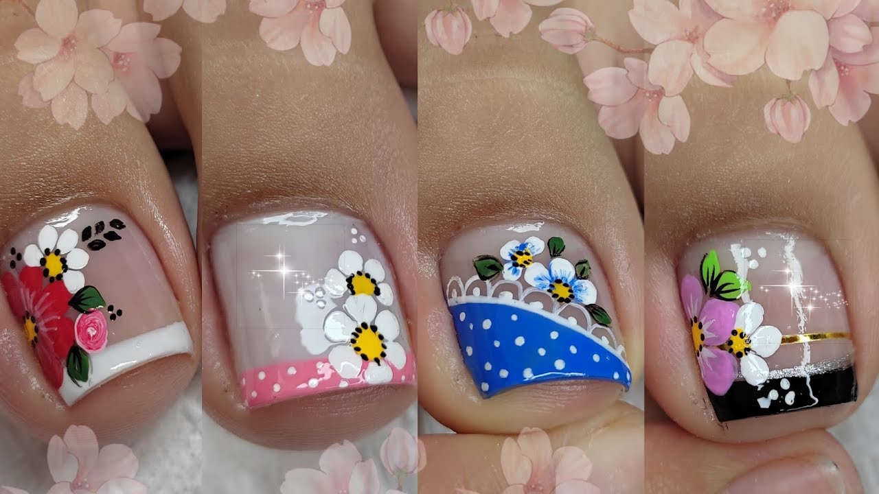4 MODELOS DE UÑAS para PIES /DISEÑOS de uñas para Pies 🦶🏼💅😍🌸🌸
