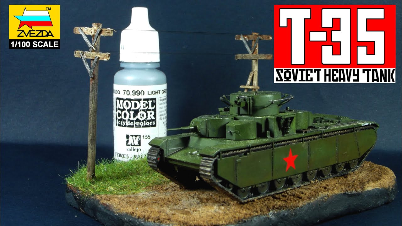 Zvezda 1/100 Scale T-35  Soviet Heavy Tank- Full build video