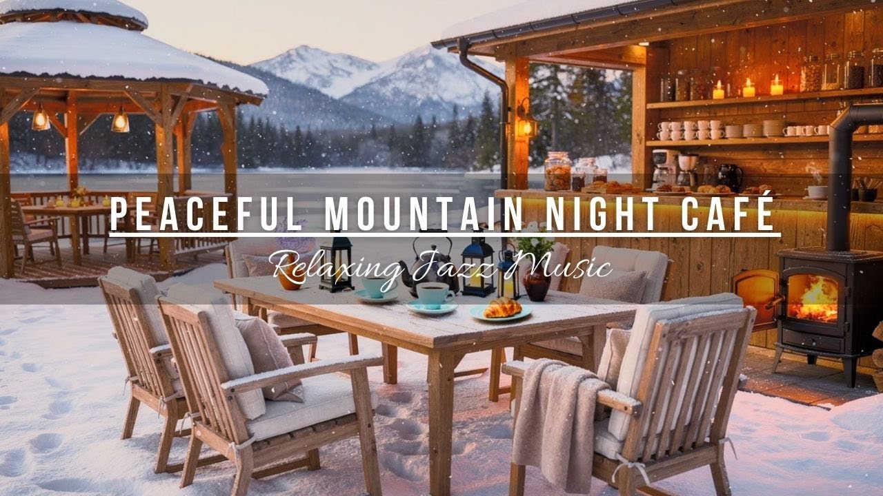 Peaceful Mountain Night Café ❄️ Fire Glow & Still Waters