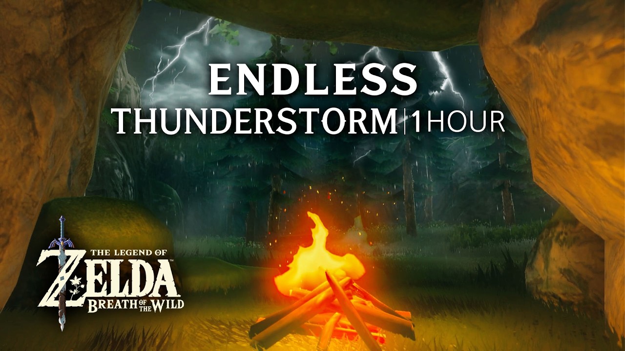 ⚡Endless Thunderstorm Shelter | 1 Hour Storm Ambience for Sleep & Study (Zelda BOTW)