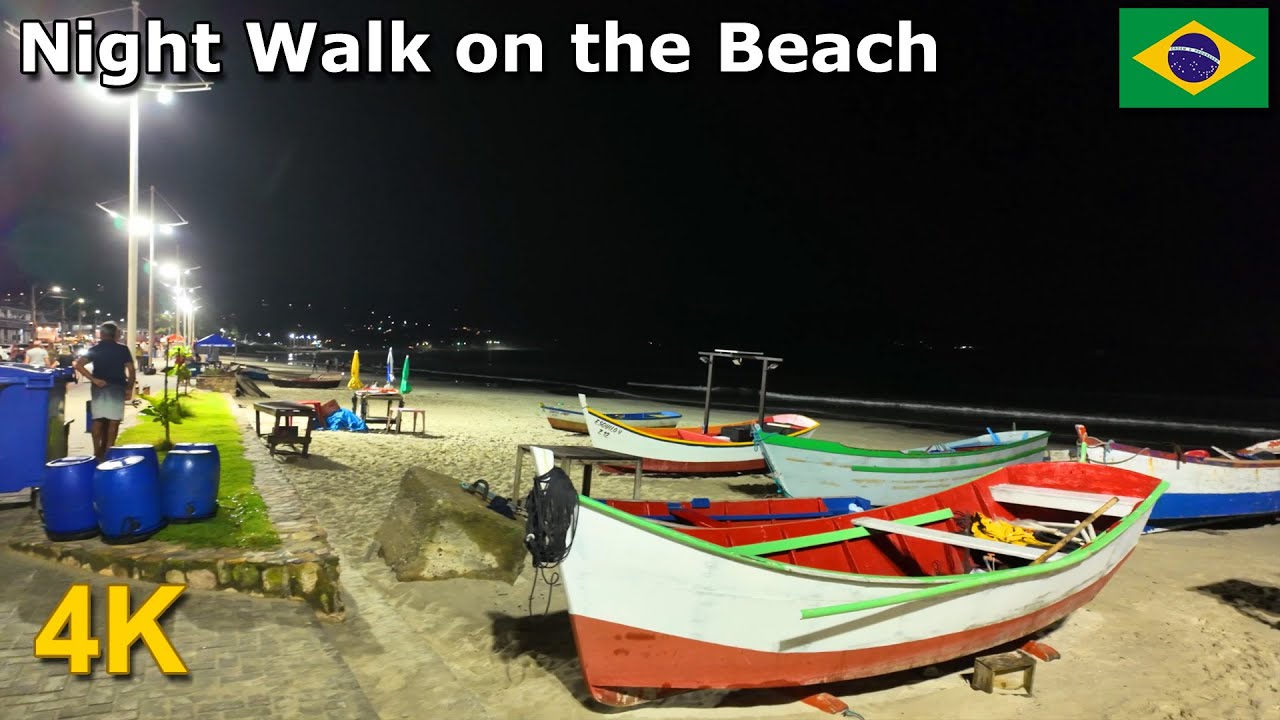 Расслабляющая ночная прогулка по потрясающему пляжу Бразилии – Гаропаба, SC [4K UHD]