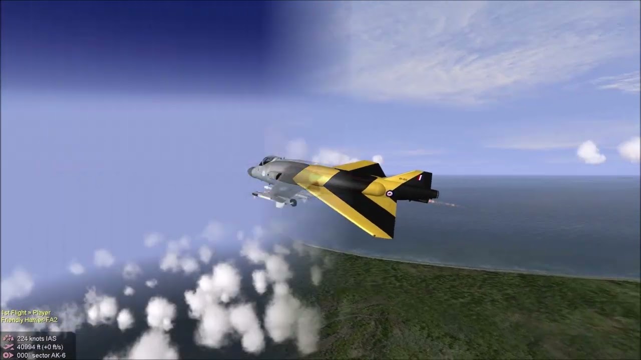 Player Harrier FA-2 firing it's AIM-120B missiles at AQM-61 target drones at 40,000ft and 70,000ft
