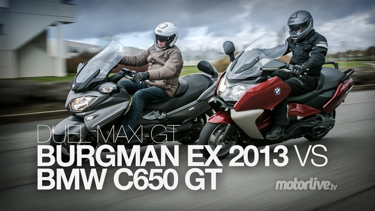 DUEL | BMW C650 GT 2013 vs SUZUKI BURGMAN 650 Executive 2013 !
