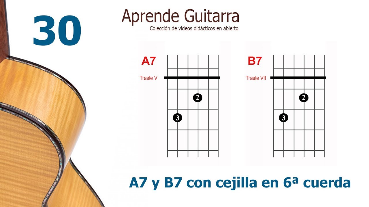 Aprende Guitarra 30 - Acordes A7 y B7 con cejilla en 6ª cuerda