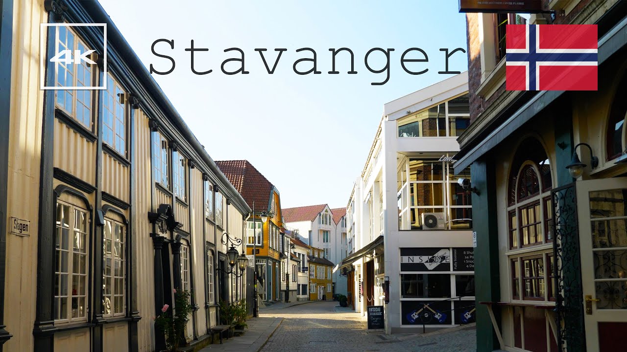Stavanger, Norway city old town 4k virtual tour. Slow pov walk.