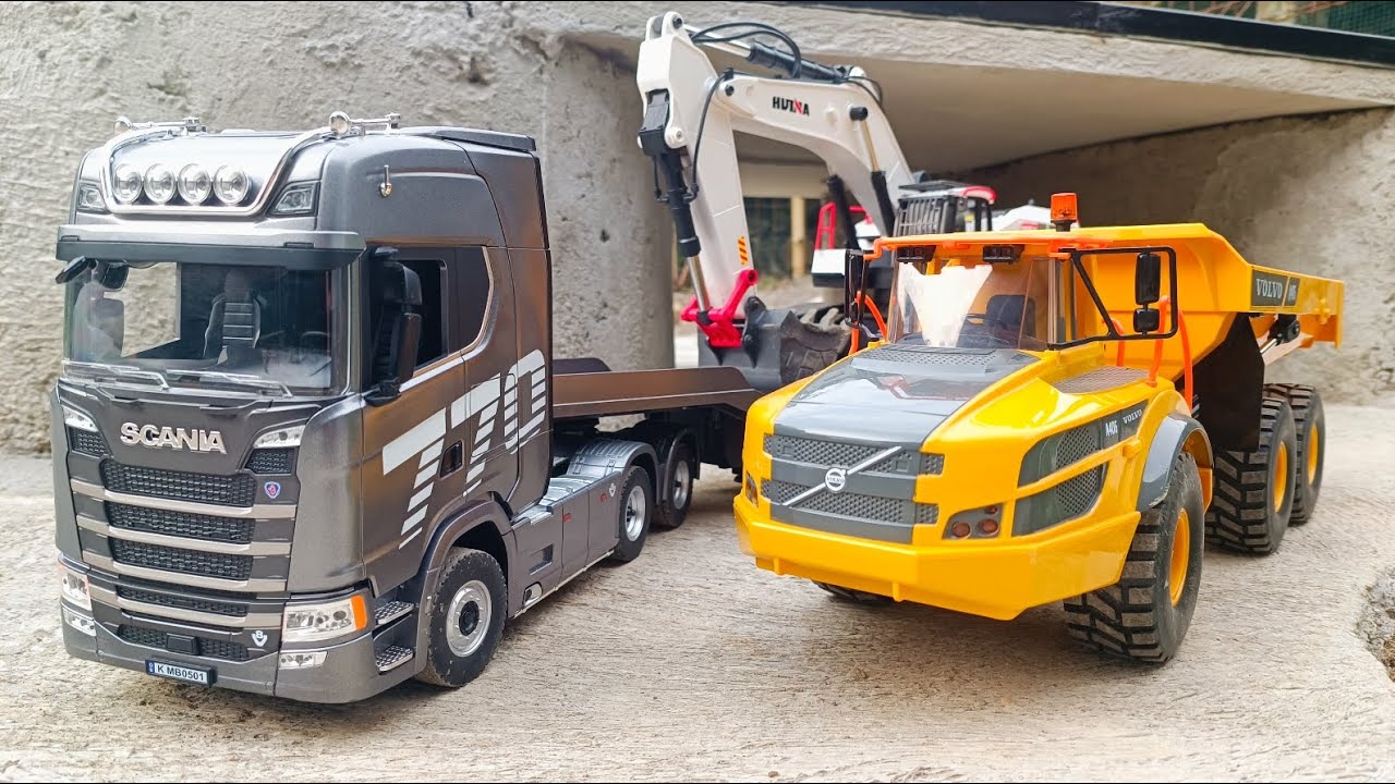 Day 8, Rc Construction Dump Truck Full Load of Sand, Excavator Huina 1594 & Volvo Hauler E591