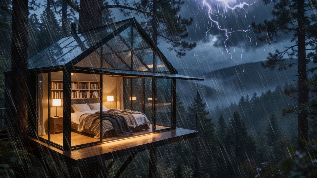 99% Sleep Instantly 🌧️ Heavy Rain & Thunderstorm Cabin at Night