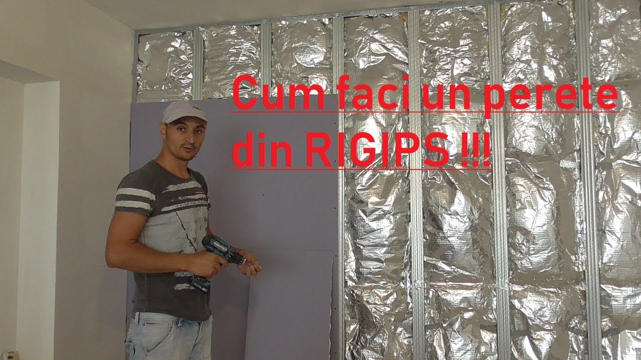 Montaj perete din gips carton ( RIGIPS) Structura+vata+placare)