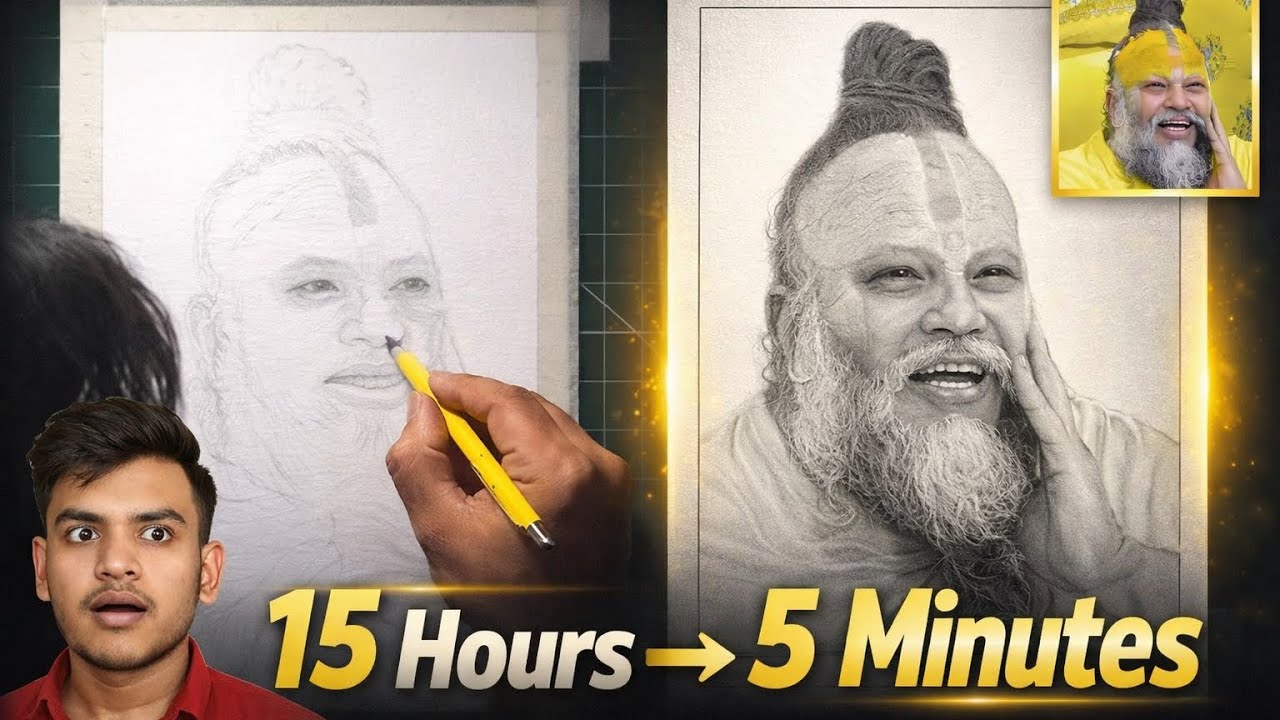 15 Hours Sketch in 5 Minutes | Premanand Ji Maharaj Drawing | @ankitsketchlab
