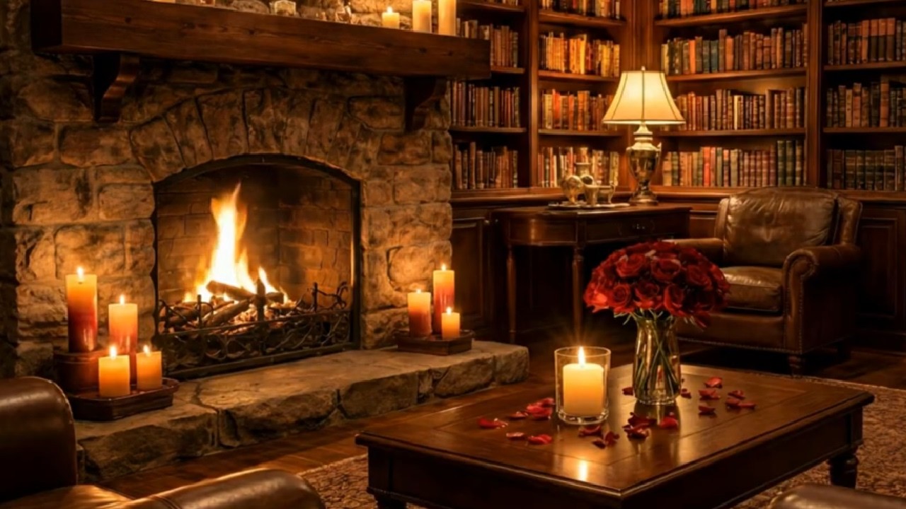 Cozy Library Fireplace 🔥📚 Crackling Sounds for Deep Sleep & Relaxation