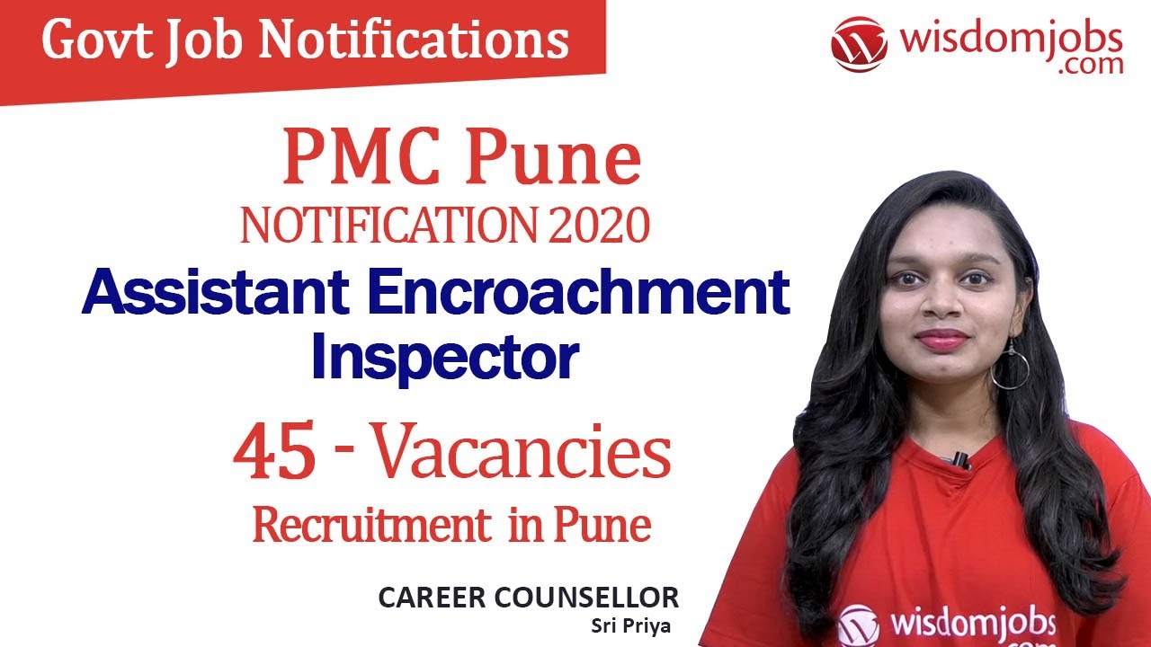 PMC Pune Notification 2020 | 45 Assistant Encroachment Inspector Recruitment @Wisdom Jobs