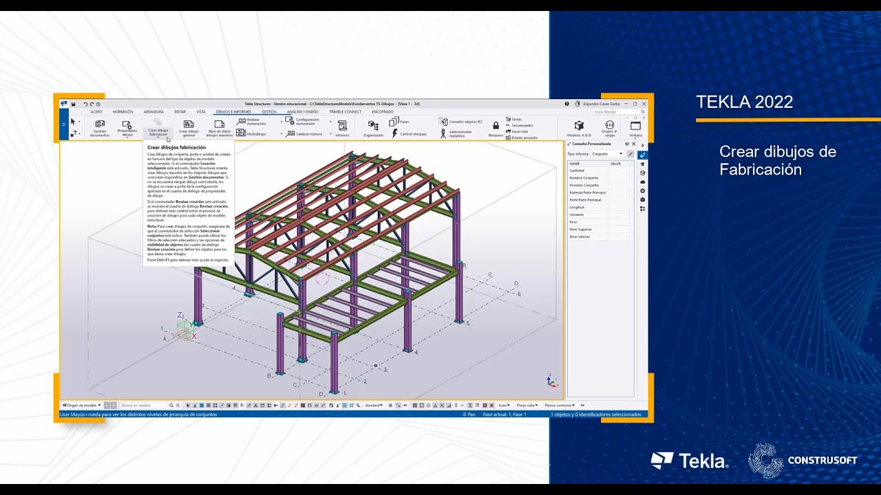 Crear dibujos de fabricación en Tekla Structures