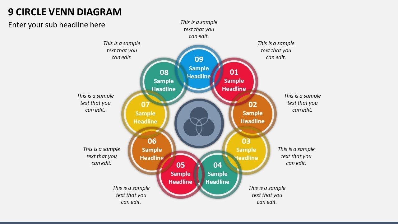 9 Circle Venn Diagram Animated PPT Template