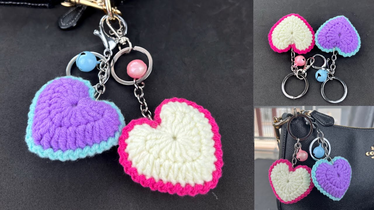 Crochet Heart keychain .