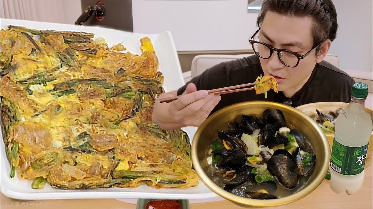 Кимчхи-паджон?! Ах~ так и тянет на макколли~😋 Суп из мидий тоже супер~👍