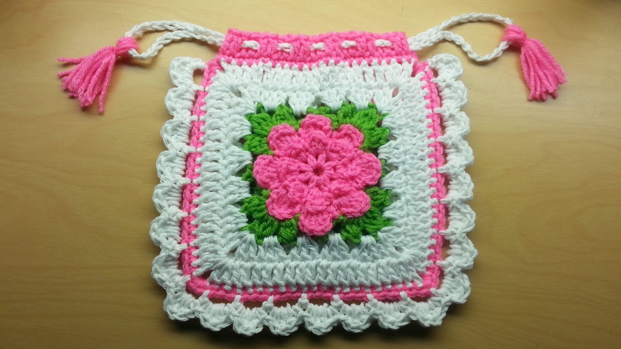 How To Crochet a Purse - Drawstring Granny Square Purse