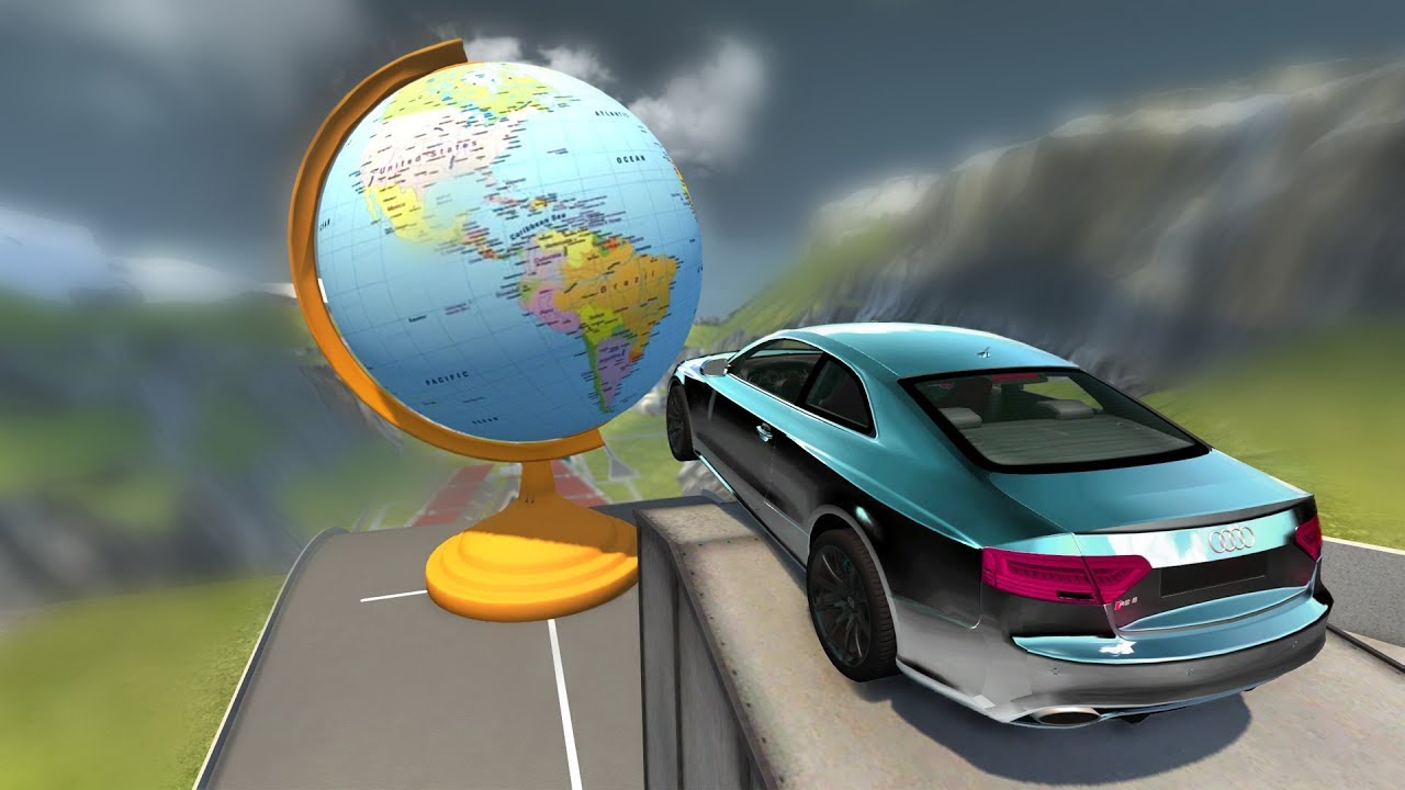 High Speed Jump Crashes over Giant Globus - Beamng drive