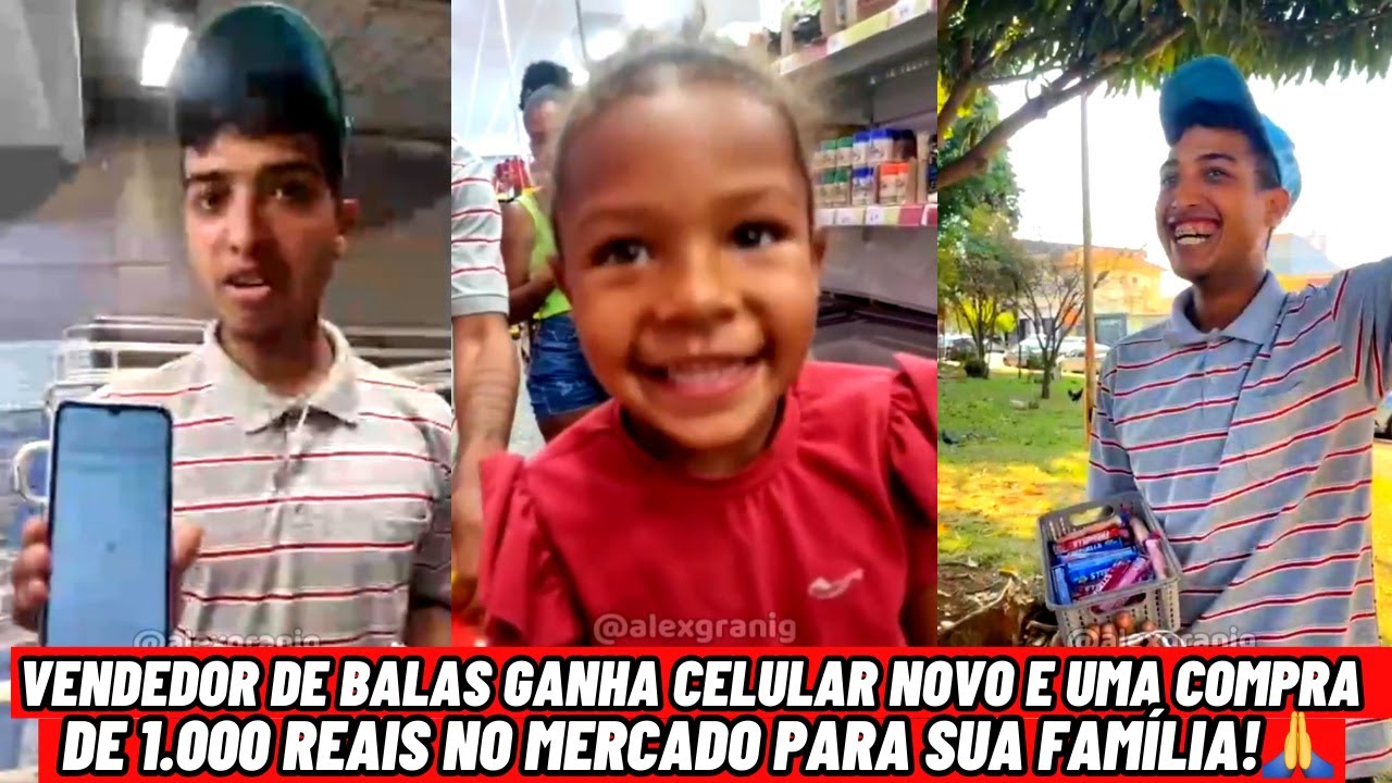 Vendedor de Balas Ganha Celular Novo e uma Compra de 1.000 Reais no Mercado para sua Família!