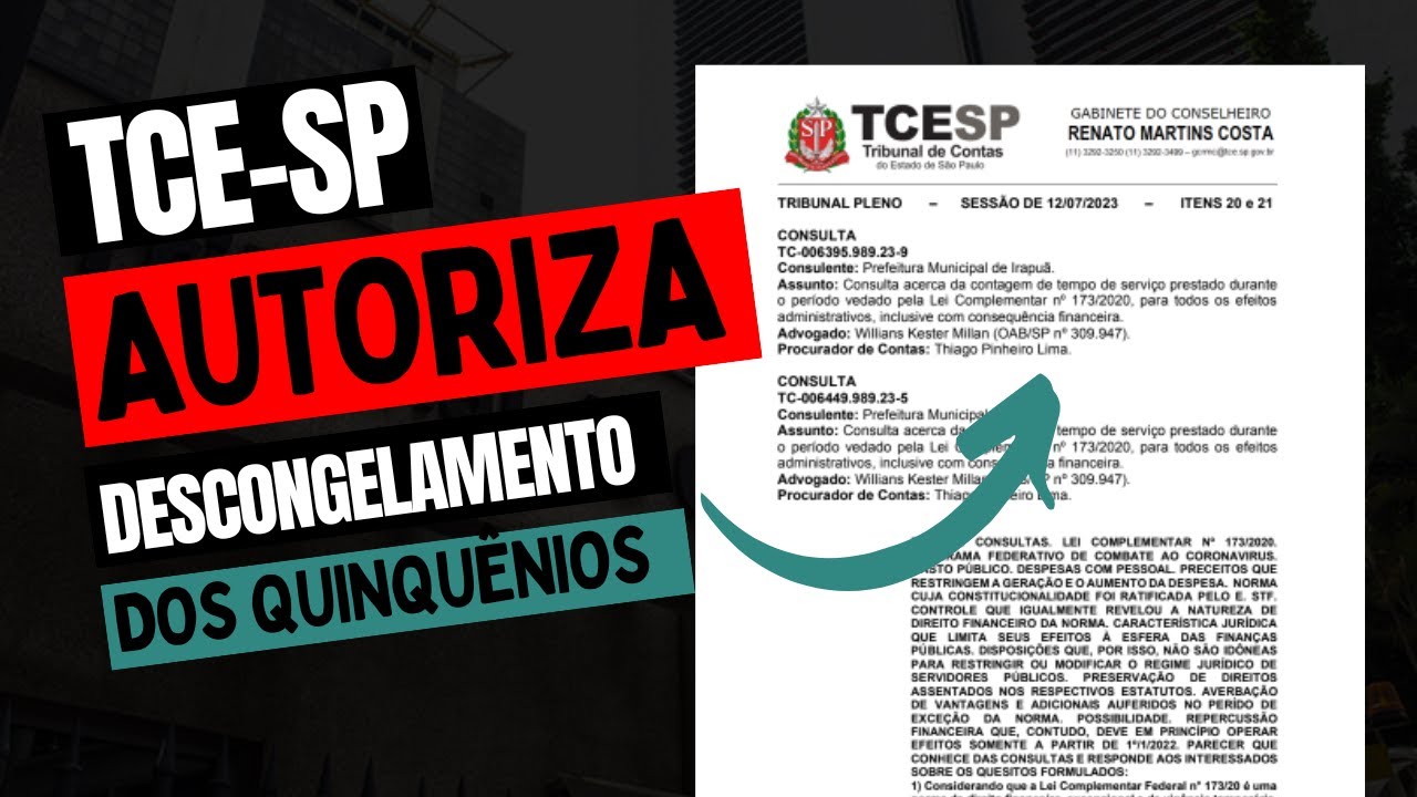 ⚠️ Relatório do TCE-SP publicado! Descongelamento dos quinquênios