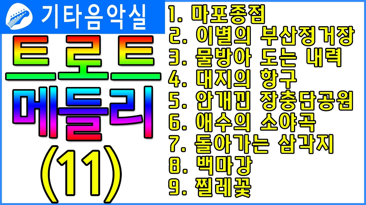 트로트기타/마포종점/이별의부산정거장/물방아도는내력/대지의항구/안개낀장충단공원/애수의소야곡/돌아가는삼각지/백마강/찔레꽃/트로트메들리(11)#기타음악실