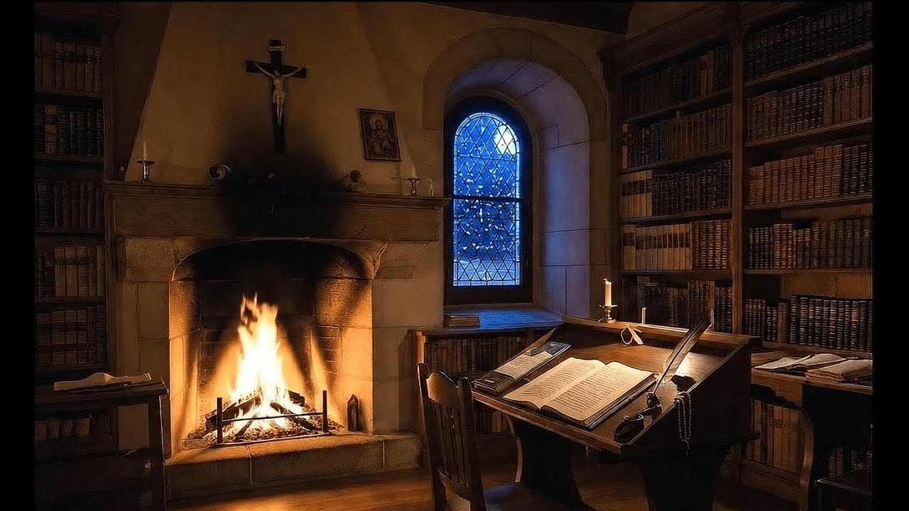 📜 Medieval Monastery Library 2 Hours - Scriptorium Focus Fire (Brown Noise, No Ads)