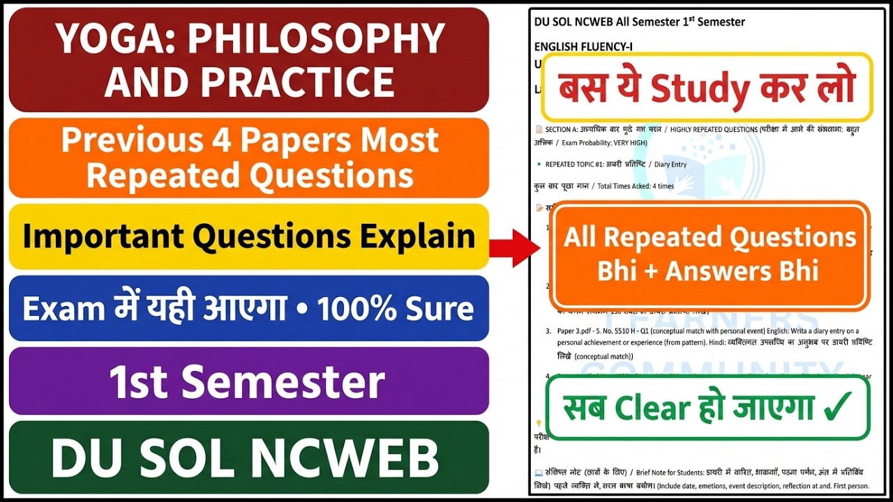 YOGA: PHILOSOPHY AND PRATICE Important Questions Answers 1st / 3rd / 5th Semester SOL REGULAR