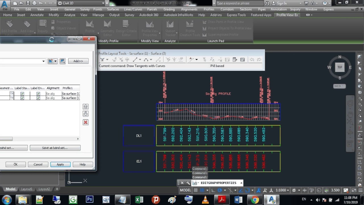 عمل Vertical profile وحساب Cut & fill في Civil 3d 2018