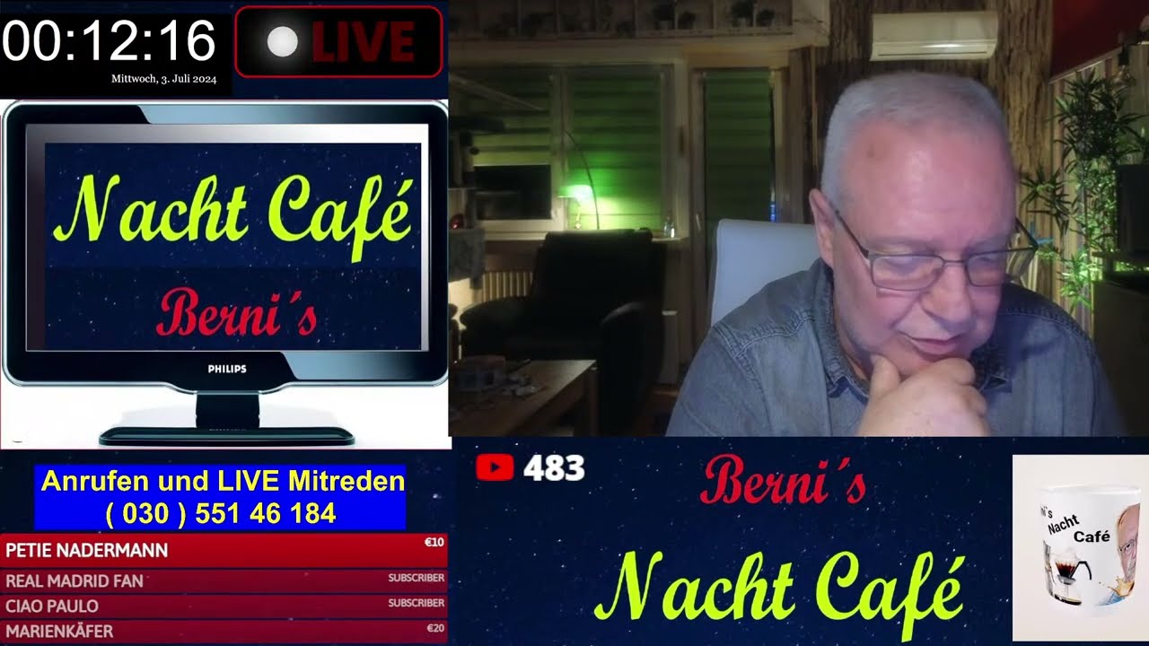Berni`s Nacht Cafè mit dem Thema Doppelmord von Pico. Am Telefon: Ruth Hager