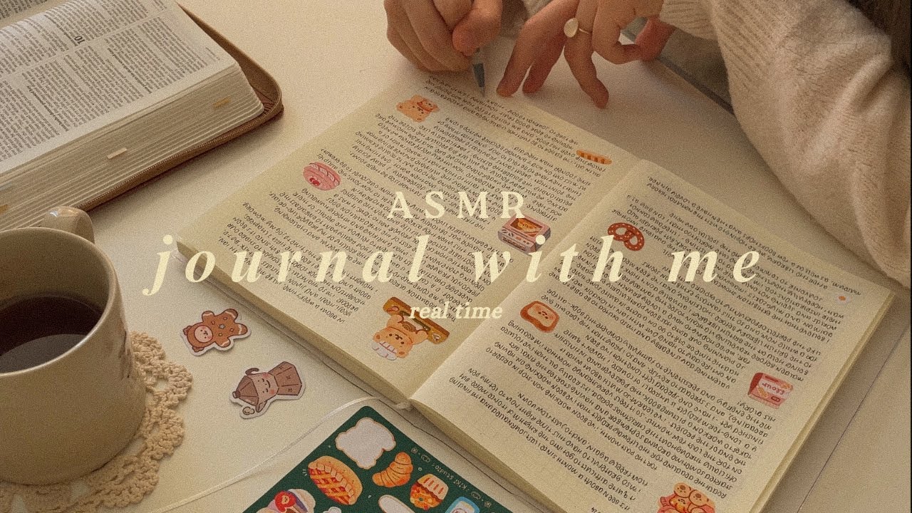 journal with me 🪶ASMR | 1hr fire crackles, soft piano music ☁️