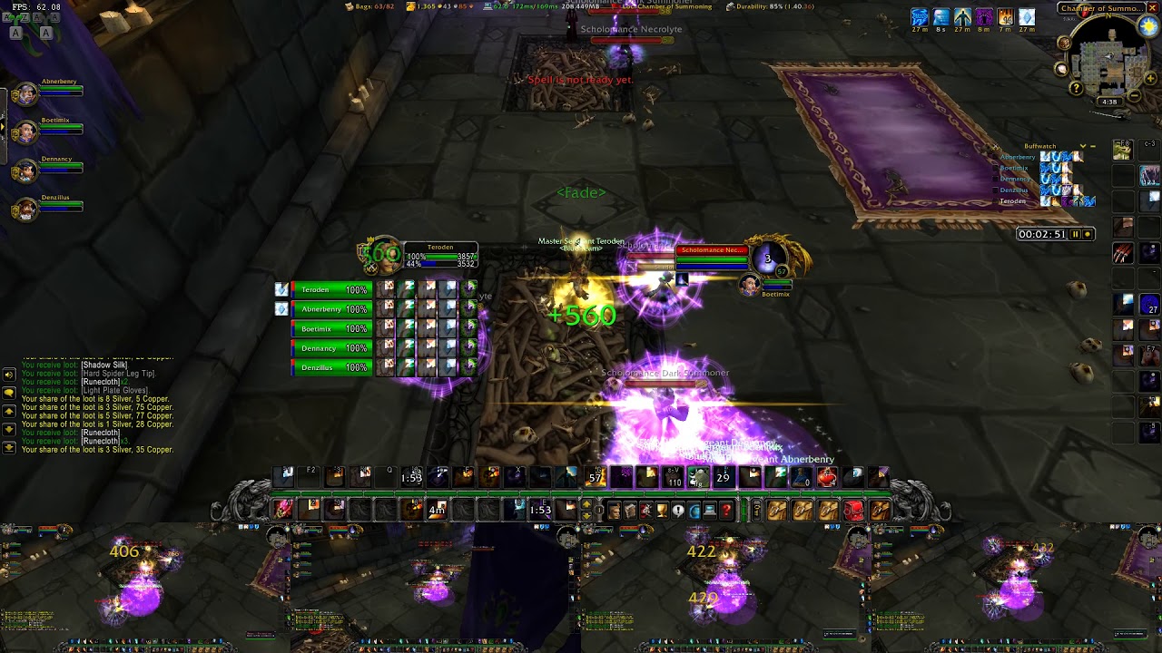 world of warcraft sholomance multibox dark rune farm 4 mage 1 priest