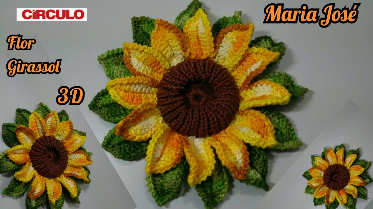 Flor Girassol 3D em crochê com Maria José.