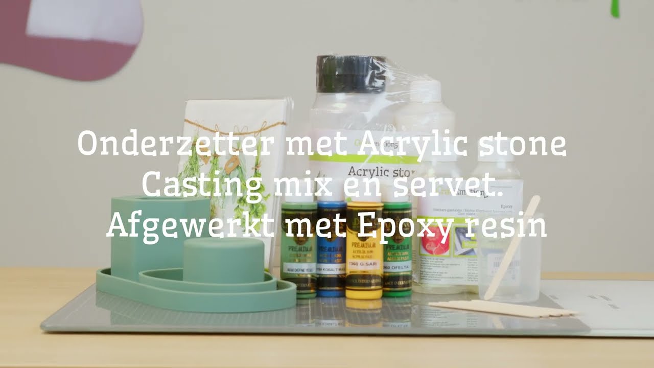 CraftEmotions - Onderzetter met Acrylic stone Casting mix en servet. Afgewerkt met Epoxy Resin