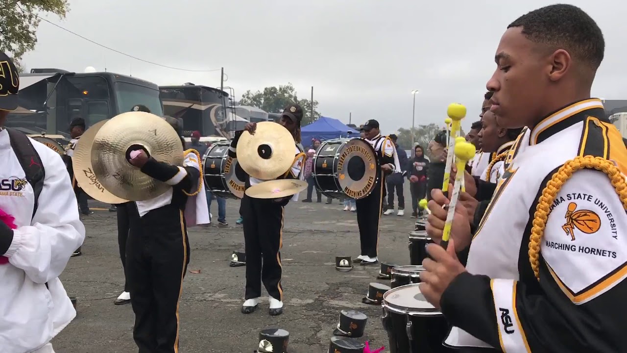 Alabama State percussion warm up Magic City Classic 2017