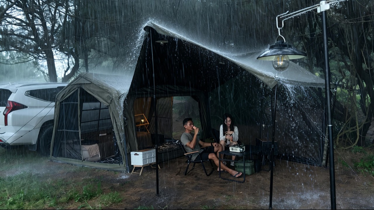 AMAZING ‼️ CAMPING IN VERY HEAVY RAIN ⛈️ RELAXING IN THE RAIN - ASMR