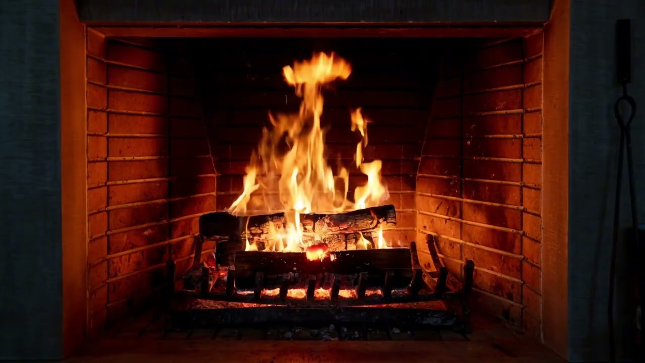 4K Brick Fireplace: Real Wood Burning & Crackling Sounds | 1 Hour Warm Home Ambience