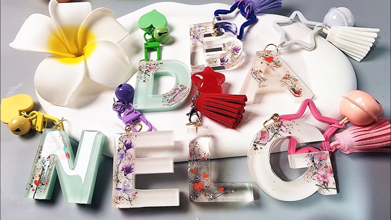 DIY Trendy Resin Keychains Tutorial | Step-by-Step Epoxy Letters with Glitter and Floral Decals