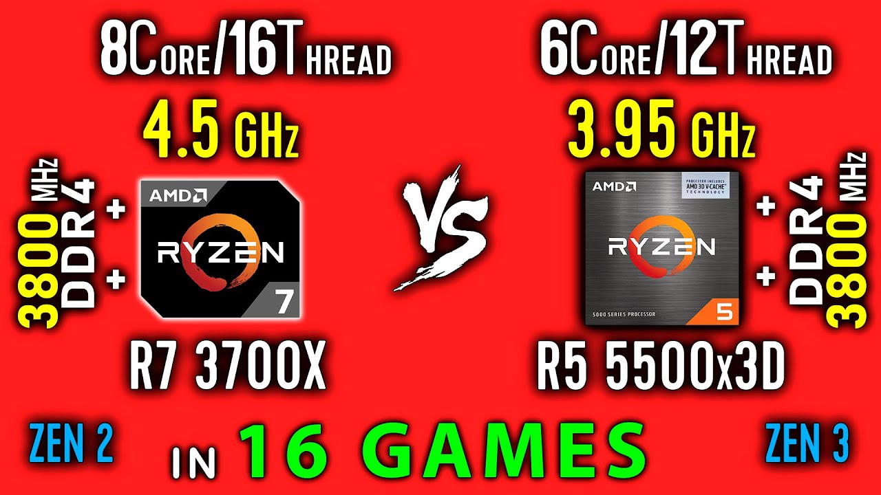 Ryzen 7 3700X vs Ryzen 5 5500x3D Test in 16 Games | R5 5500x3D vs R7 3700X  Thermal Power Efficiency